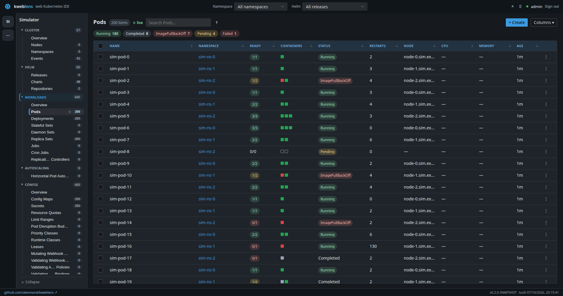 The Pods list